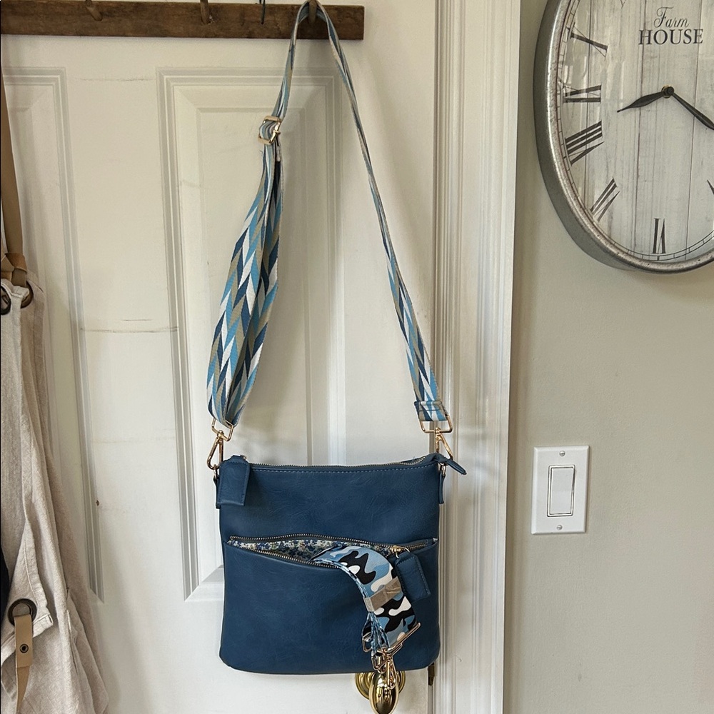 Ahdorned Double Zip Faux Leather Crossbody Bag w/2 Straps